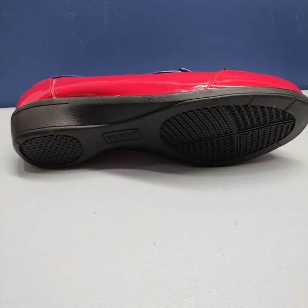Beacon Misty Duck Rain Shoes Womens Size 11 Red‎ Blue Patent Leather Slip On